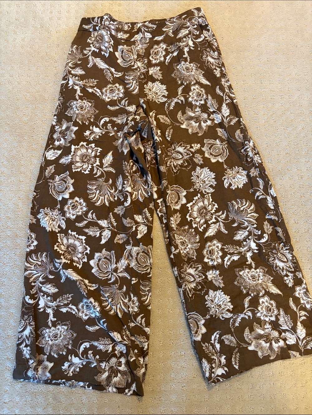 LOFT Brown Floral Wide-Leg Cropped Pants